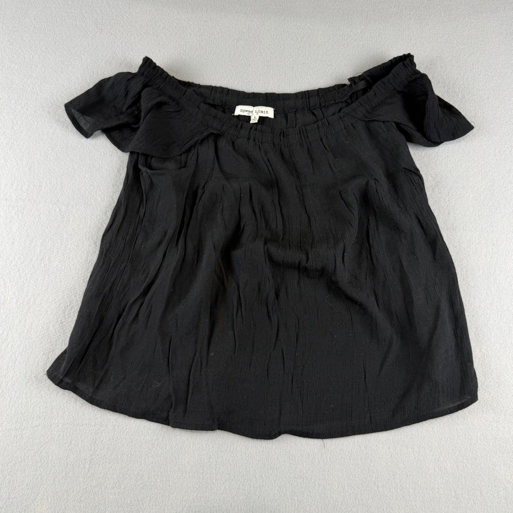 Speed Limit MPH Womens Black Off The Shoulder Gauze Blouse Top Size L Boho